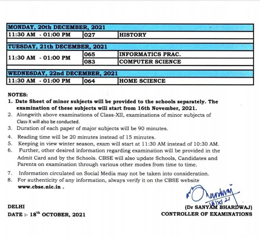 सीबीएसई कक्षा बारहवीं बोर्ड परीक्षा 2022: cbse.gov.in पर टर्म 1 परीक्षा के लिए तिथि पत्र जारी किया गया