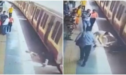 चलती ट्रेन से गिरा आदमी;  आरपीएफ कांस्टेबल की त्वरित कार्रवाई ने बचाई जान- देखें