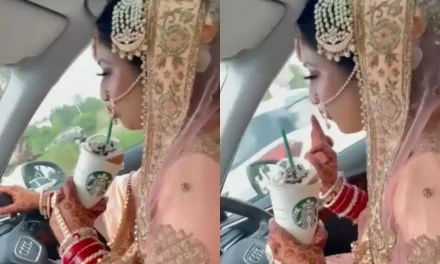 दुल्हन शादी से पहले स्टारबक्स चलाती है, गाड़ी चलाते समय कॉफी पीती है – देखें
