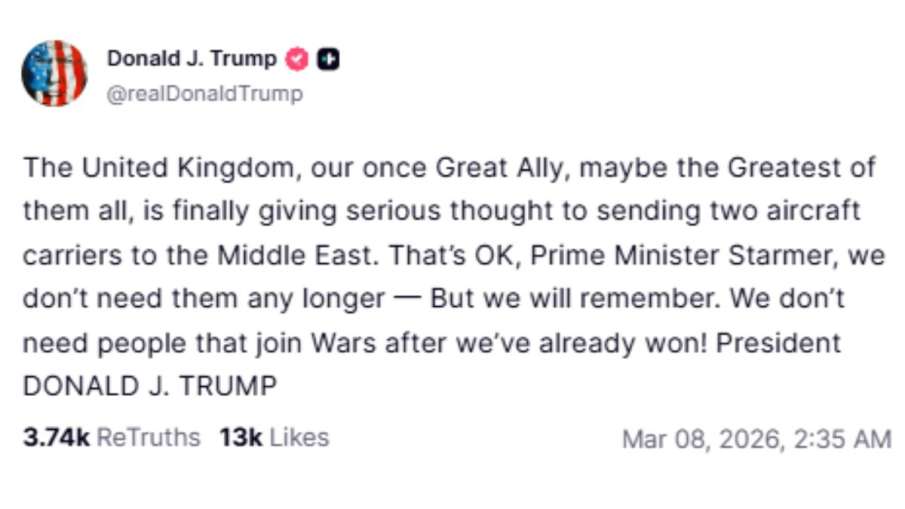 यथार्थ ने ट्रुथ सोशल पर पोस्ट किया। 