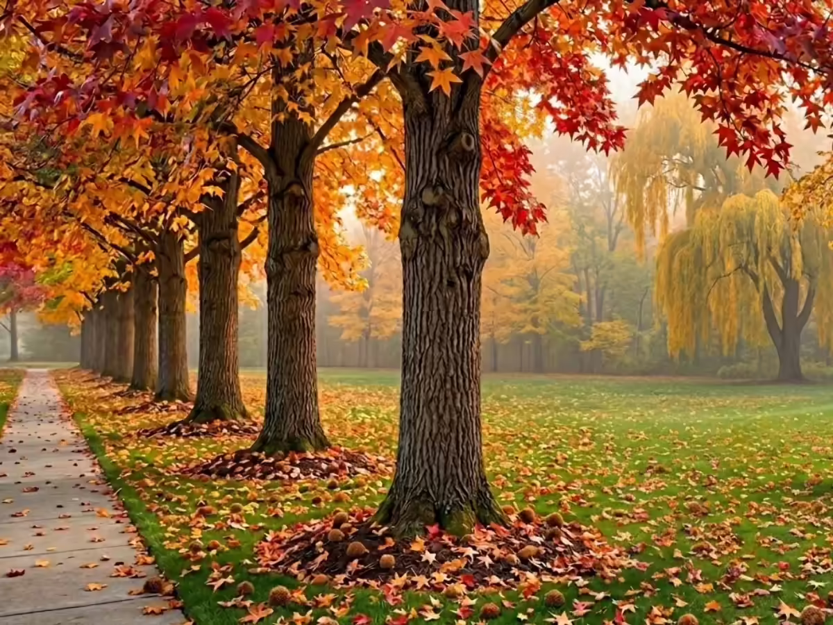 पिछवाड़े में अमेरिकन स्वीटगम की श्रृंखला